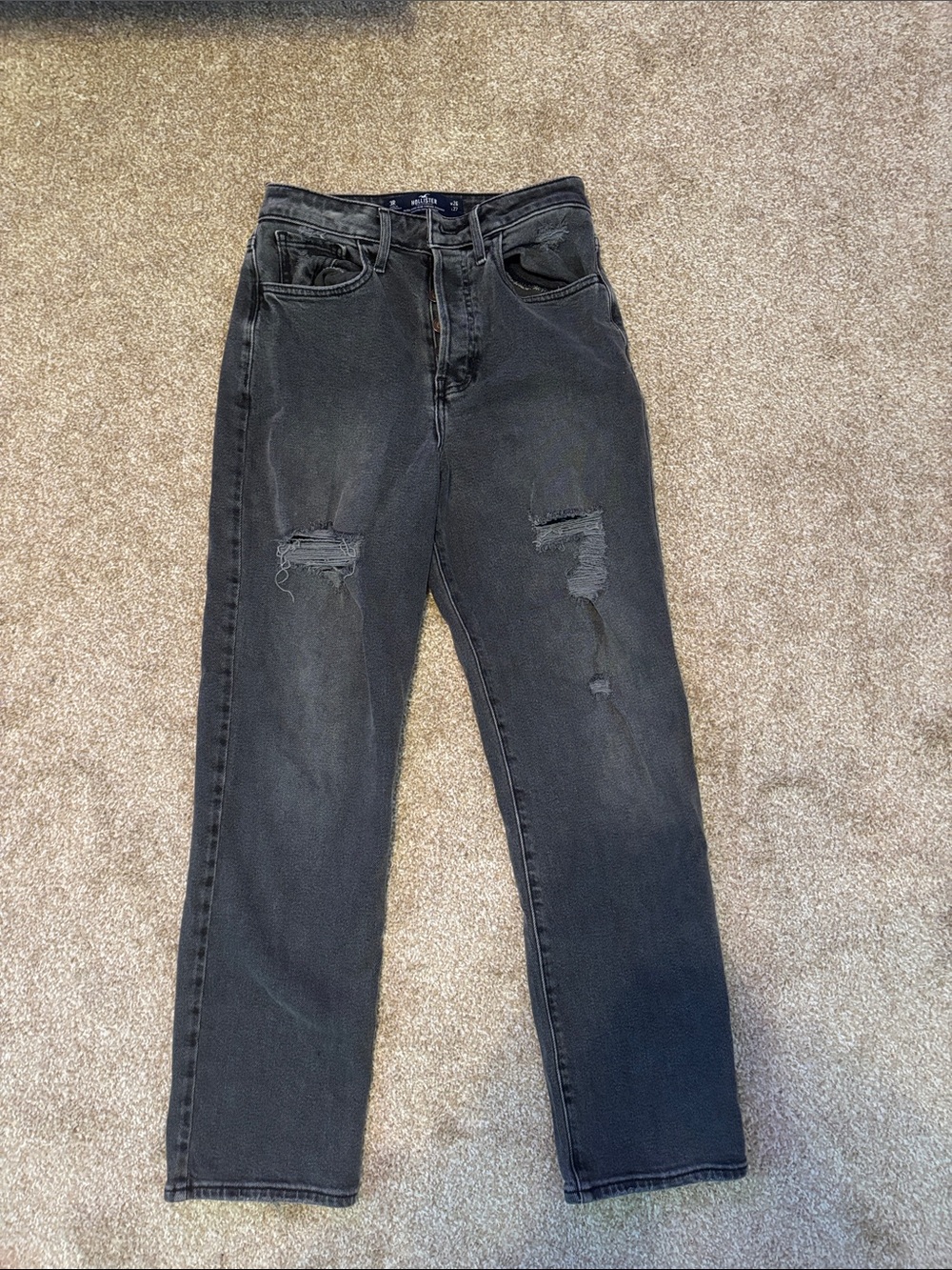 Hollister Black Distressed Straight-Leg Jeans